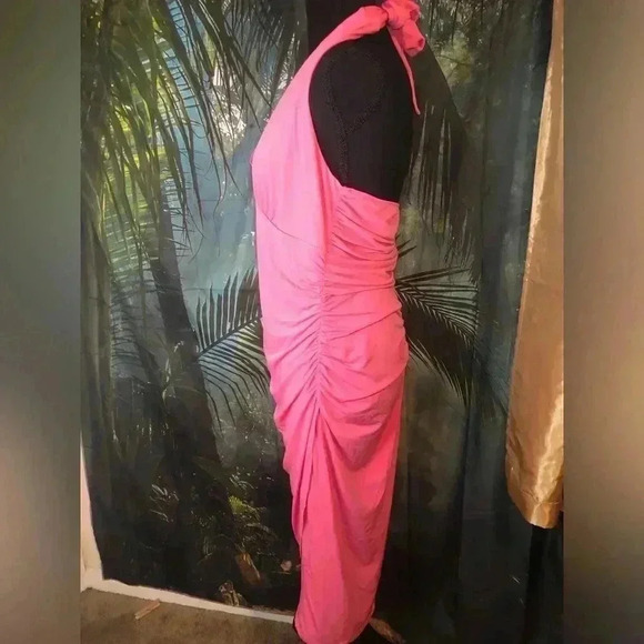 Hot Pink Asymmetrical Halter Wrap Dress - Picture 6 of 13
